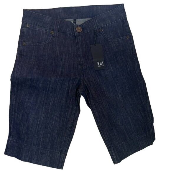 Kut From The Kloth Women Bermuda Shorts Dark Blue Demin Stretch  Size 0 New - Picture 3 of 6